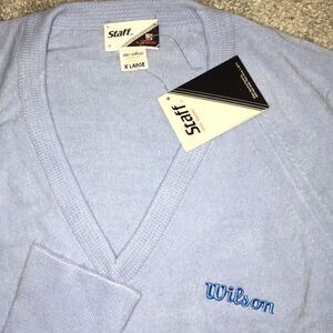Vintage New w/tags Wilson Staff logo Blue V-neck golf sweater sweatshirt retro
